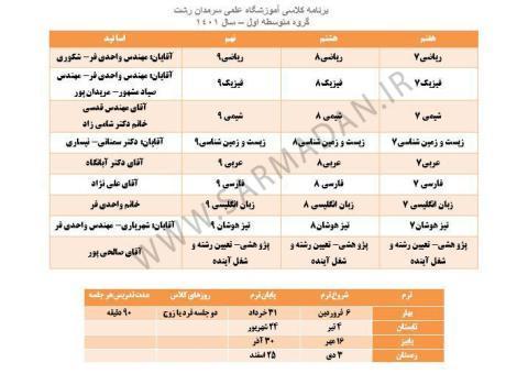 تقویم آموزشی متوسطه اول آموزشگاه سرمدان